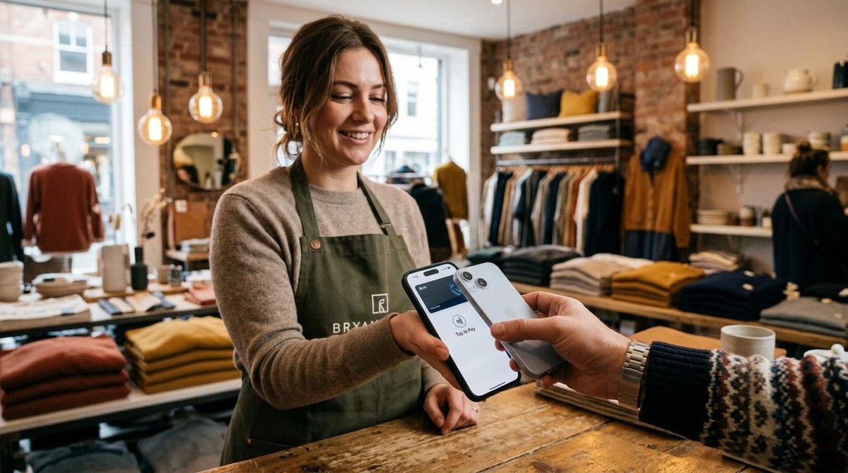 Como aceitar pagamentos com Apple Pay na sua loja usando o Mercado Pago 3 Mulher recebendo vendas por aproximação pelo iPhone
