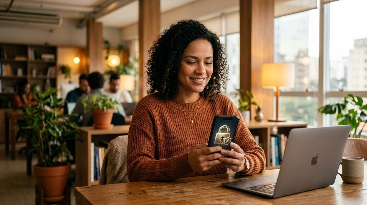 Pessoa analisando gráficos de criptomoedas em um celular com expressão atenta