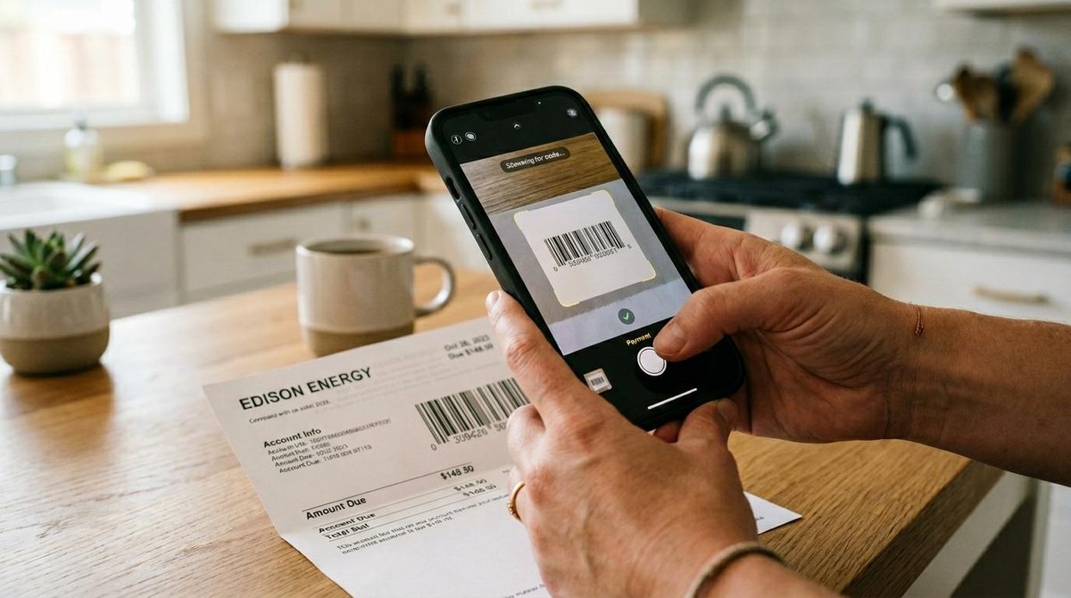 Como pagar contas pelo Mercado Pago e organizar seus pagamentos no app 3 Pessoa escaneando o código de barras de uma conta pelo celular