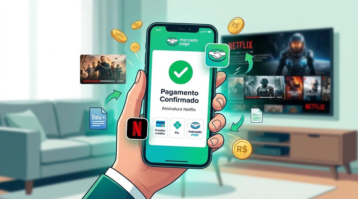 Celular com a aba de pagamento confirmado do Mercado Pago em aberto