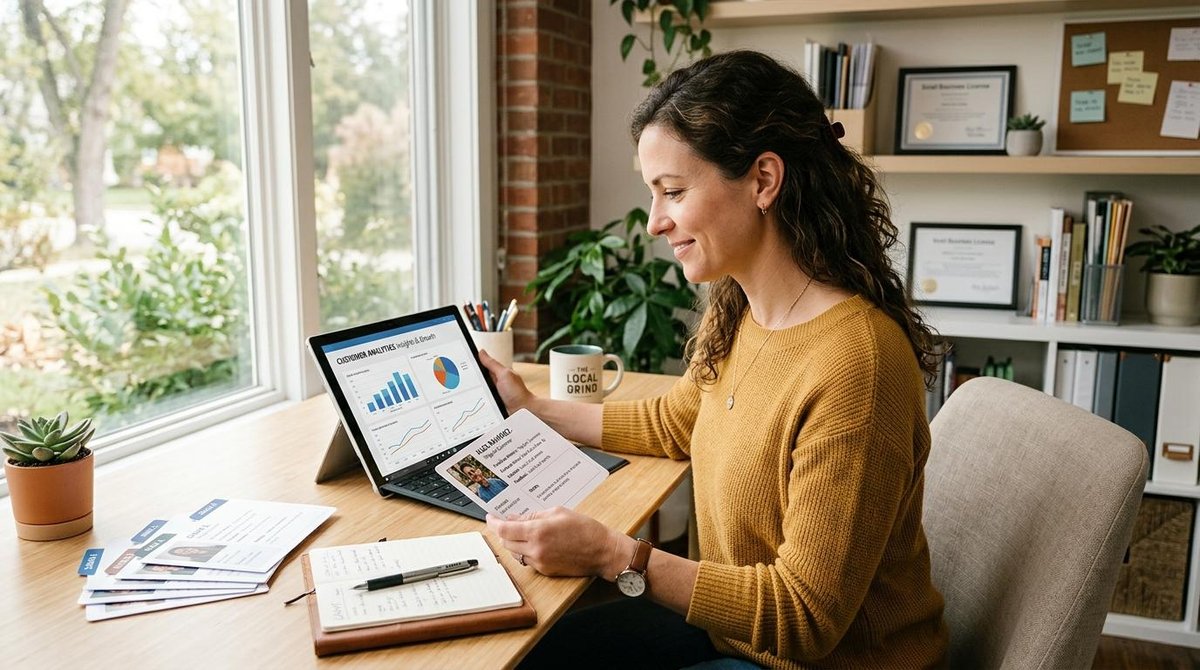 Como segmentar meus clientes para vender mais e criar ofertas que conectam 2 Mujer revisa gráficos en pantalla mientras sostiene un documento con foto