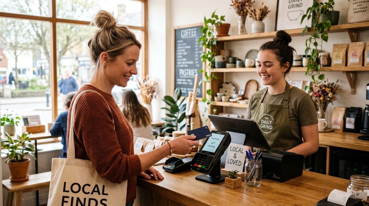 Mercado Pago vs SumUp: comparativa para quem empreende e precisa escolher uma maquininha 3 Mulher realizando o pagamento em uma loja por cartão via aproximação
