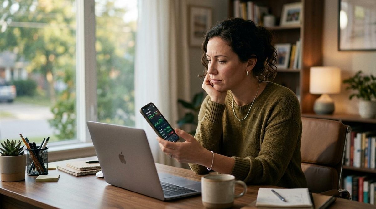 Requisitos para tirar um cartão de crédito sem score e como aumentar suas chances 2 Mulher sentada na frente do computador com um celular em mãos