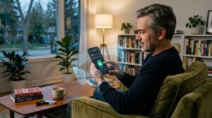 Como o Brasil regula investimentos em criptomoedas em 2026 e o que muda para quem investe 3 Pessoa investidora verificando carteira digital de criptoativos em smartphone, com elementos visuais que sugerem segurança e proteção de ativos, ambie